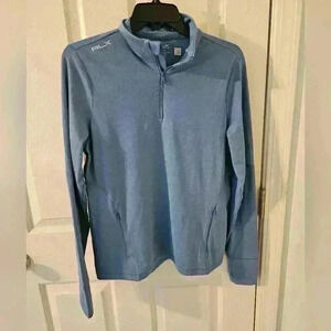 RLX Ralph Lauren Golf Long Sleeve Top M Shirt Zip Wicking Blue Jersey UV